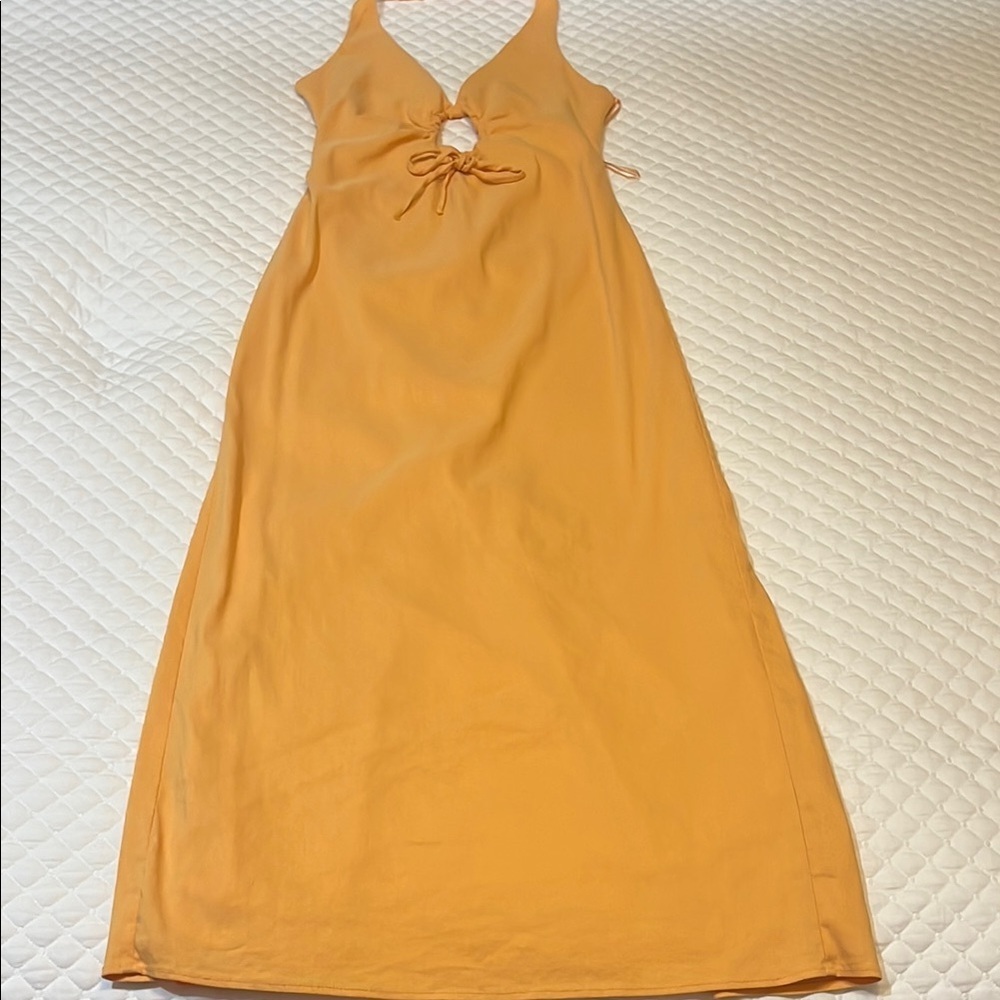 Zara Yellow Orange Sleeveless Tank Top with Cut Out Tie Front - Picture 2 of 7